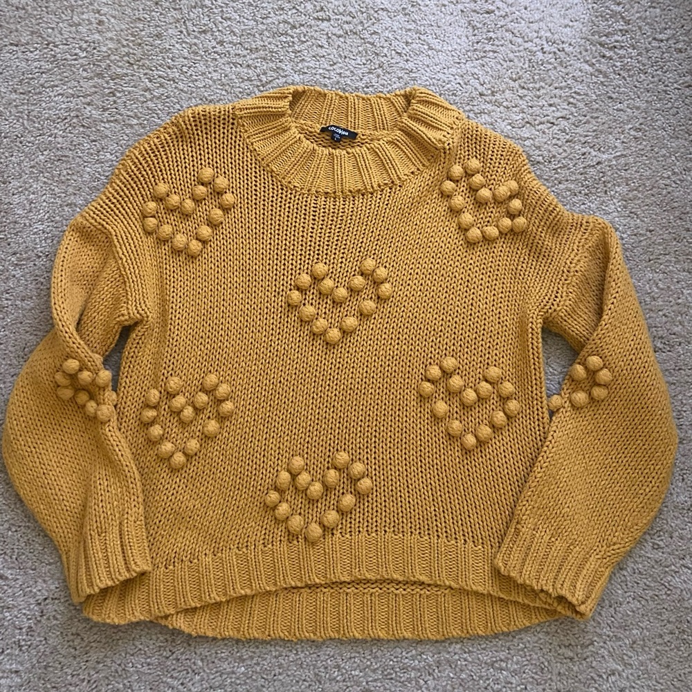 Cocobleu Yellow Heart Sweater Size L